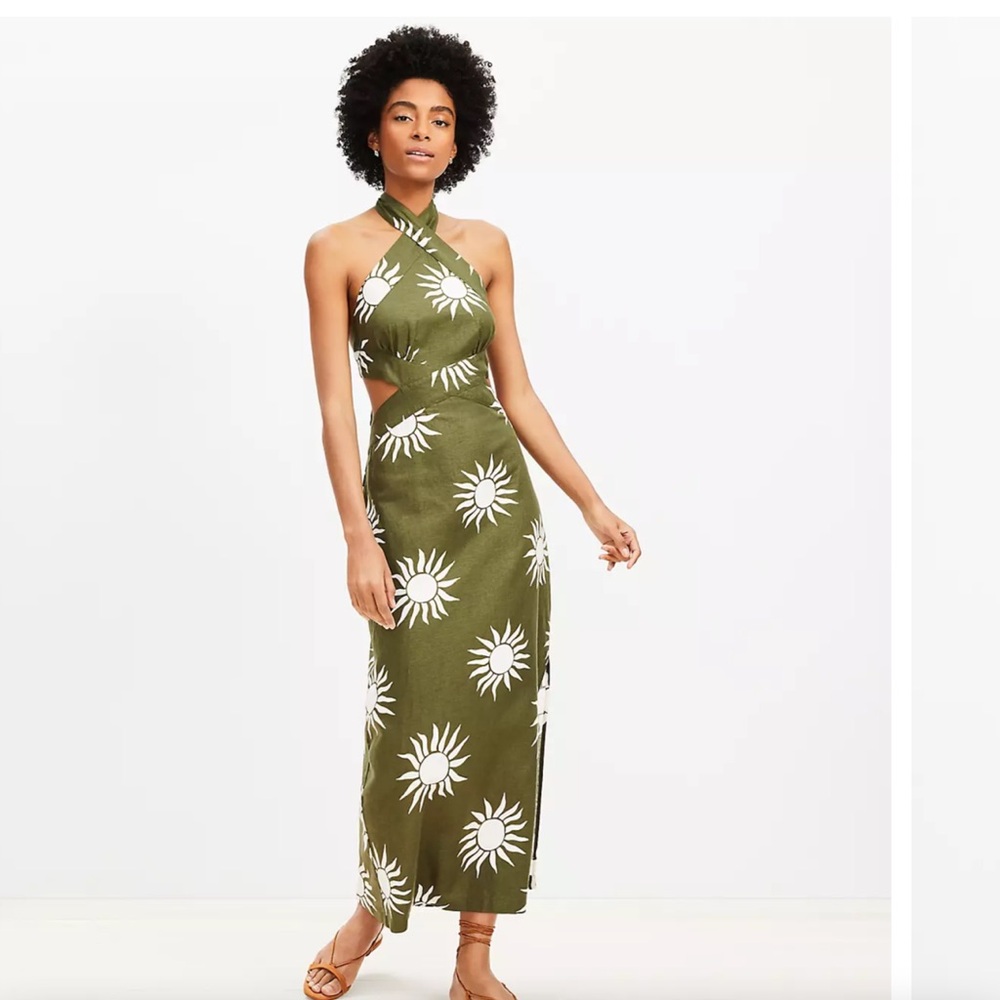 LOFT Olive Backless Sunflower Dress